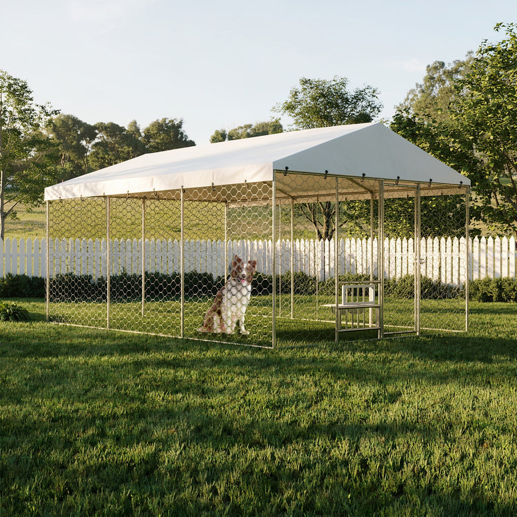 15x10 FT Large Outdoor Dog Kennel with Canopy Heavy-Duty Steel