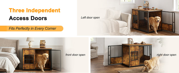 Wooden Dog Crate Furniture, Large Dog Kennel with Storage Top, Indoor 