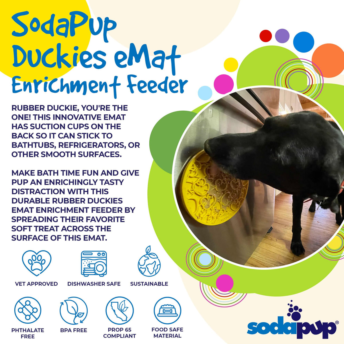 Rubber Duckies eMat - Enrichment Lick Mat for Dogs and Cats - with Suction Cups | Bath Time Design | SodaPup USA Made