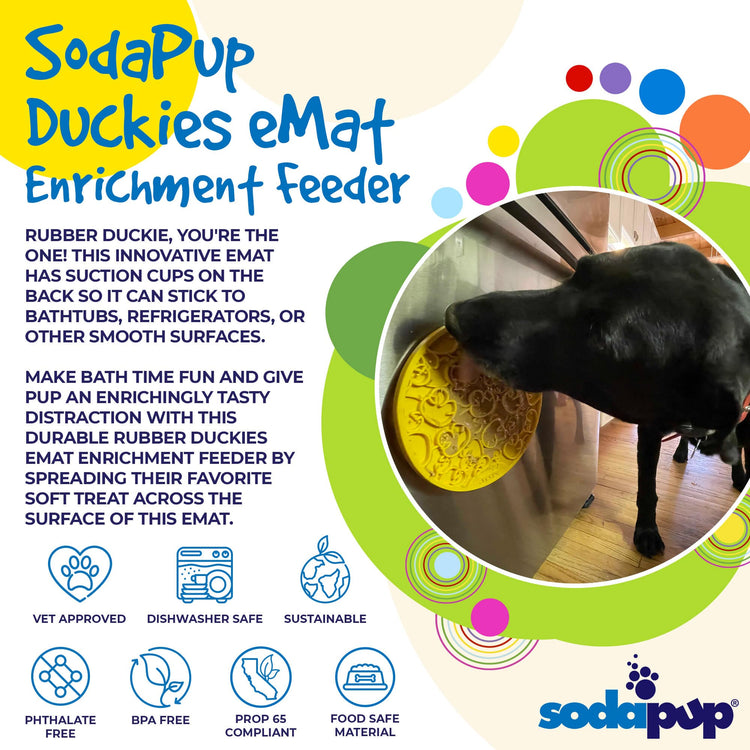 Rubber Duckies eMat - Enrichment Lick Mat for Dogs and Cats - with Suction Cups | Bath Time Design | SodaPup USA Made