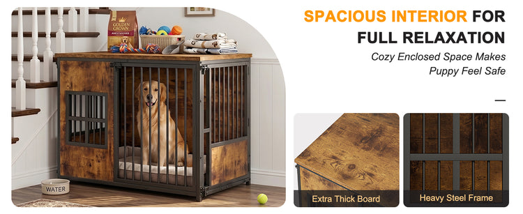 Wooden Dog Crate Furniture, Large Dog Kennel with Storage Top, Indoor 