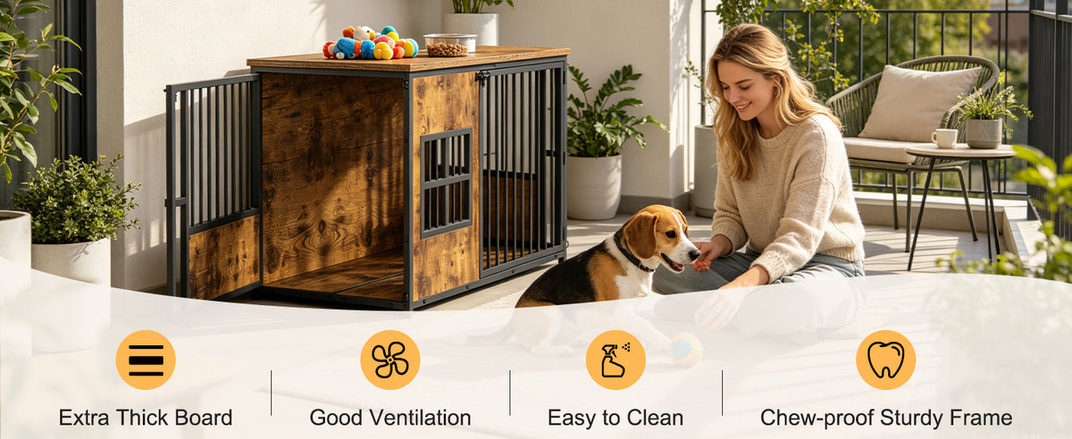 Wooden Dog Crate Furniture, Large Dog Kennel with Storage Top, Indoor 