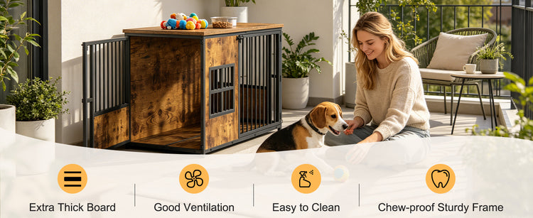 Wooden Dog Crate Furniture, Large Dog Kennel with Storage Top, Indoor 