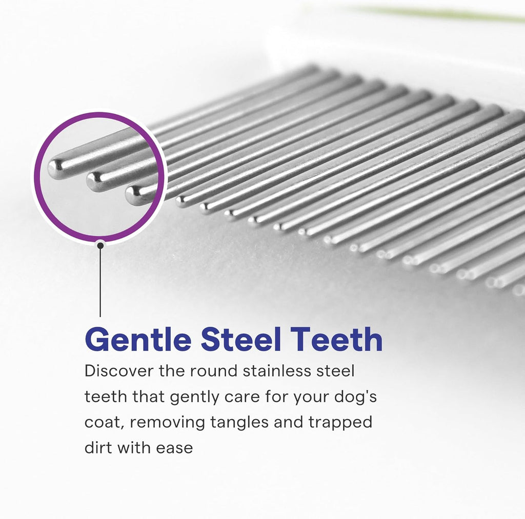 Dog & Cat Comb – Removes Tangles, Knots, and Matted Fur – Grooming Tool with Stainless Steel Teeth and Non-Slip Handle – Best Pet Hair Comb for Home Grooming Kit – Includes Ebook Guide