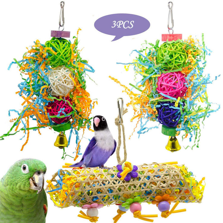 3Pcs Parrot Rattan Ball Wooden Bird Toys