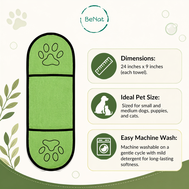 BeNat Microfiber Pet Drying Towel with Hand Pockets, 24 × 9 inches