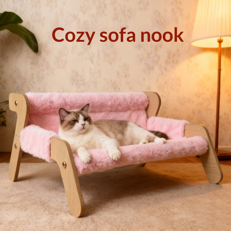 Wooden Cat House Sofa Detachable Washable Bed