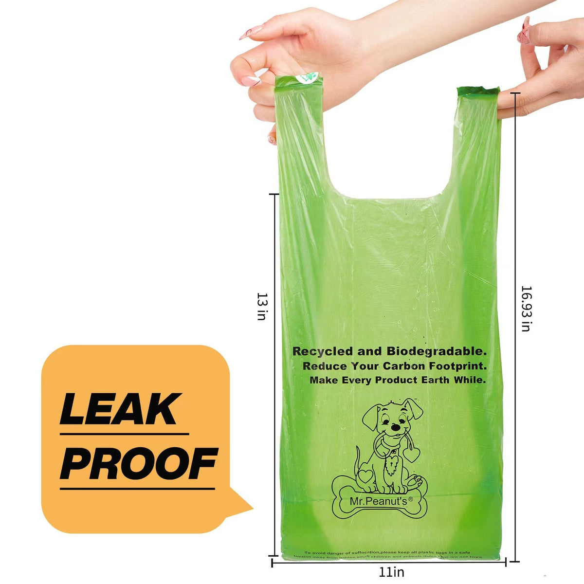 Mr. Peanut's XL Waste Bags with Dispenser, 160 Count, 13 × 11 inches