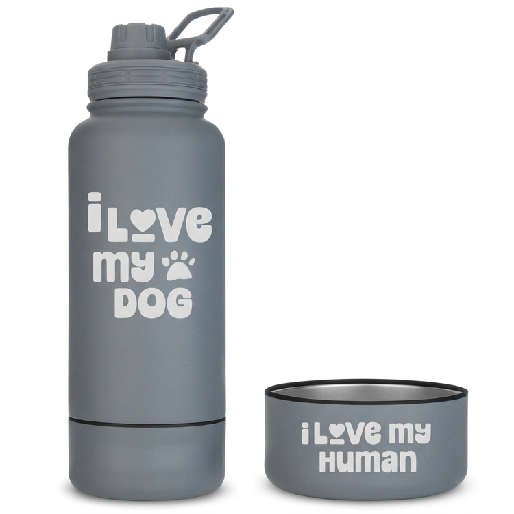 Dog + Human Water Bottle with Detachable Dog Bowl
